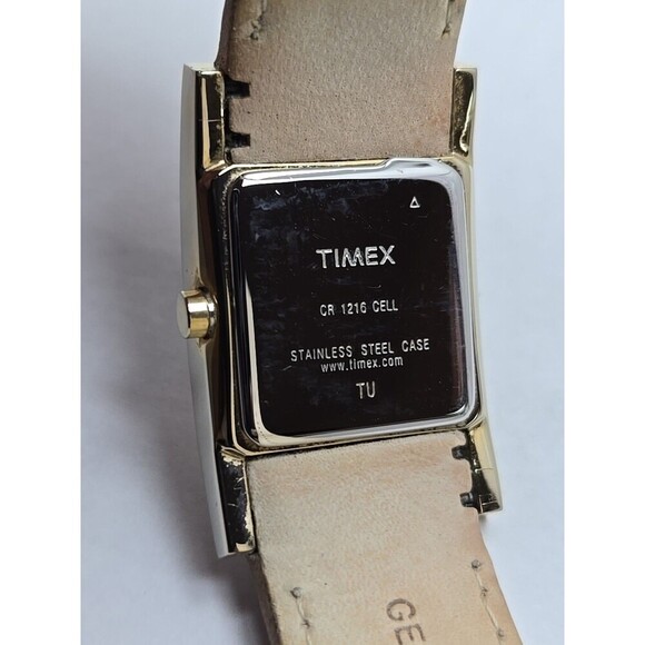 Timex Indiglo Womens Tank Cuff Watch MOP Dial Gold Tone Quartz New Battery Tan - Picture 12 of 12